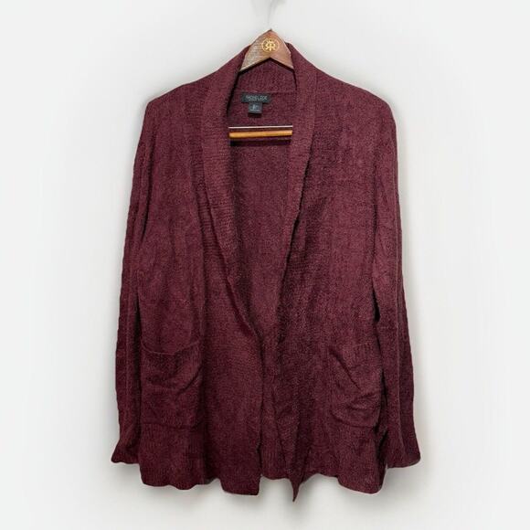 Rachel Zoe Cardigan Sweater Open Front Burgundy Plush Boucle Knit Soft Size L - Picture 7 of 11